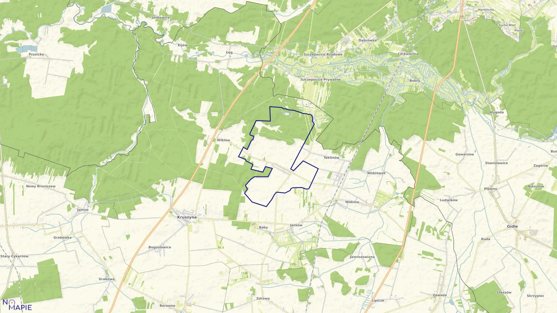 Mapa obrębu Lgota Mała w gminie Kruszyna